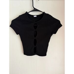 Garage Black Crop Top Keyhole T-Shirt XS